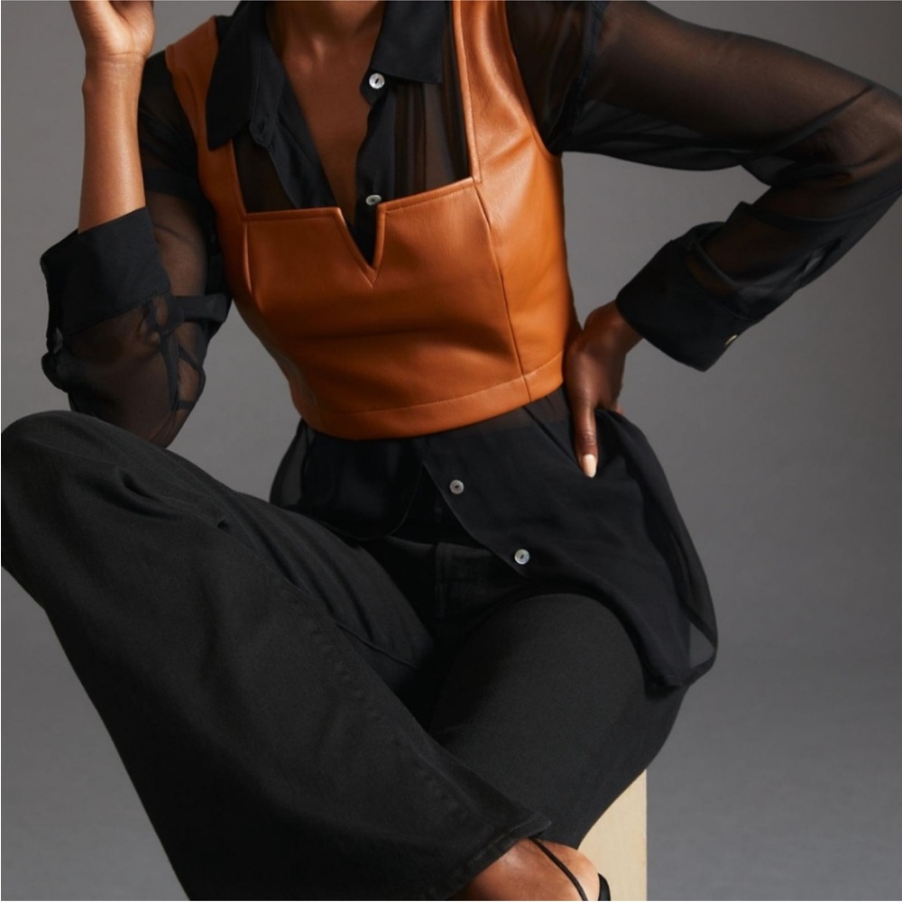 NEW Anthropologie | Maeve Faux Leather Cropped Notch Tank Size 6 Boho - Picture 3 of 13